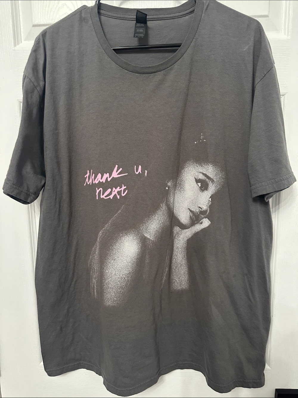 Gildan Charcoal Gray Short Sleeve Graphic Tee with Pink Script